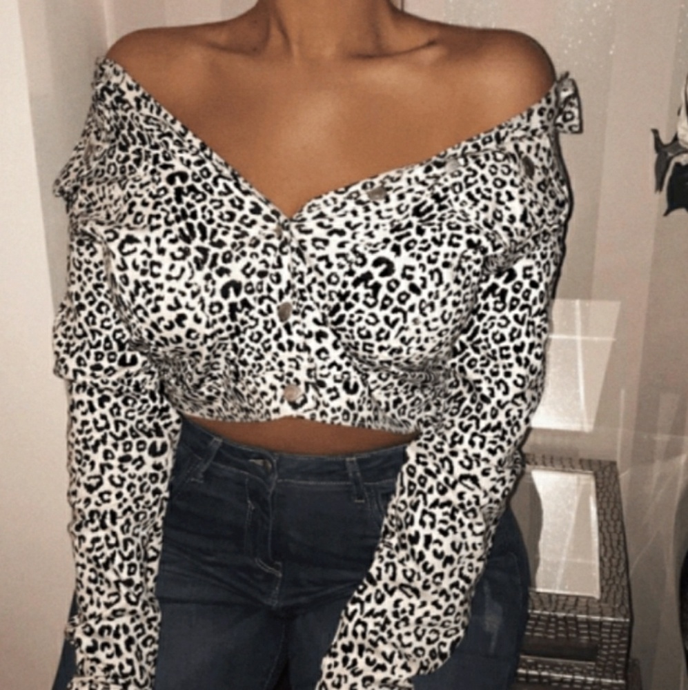 Leopard Print Button Front Denim Jacket